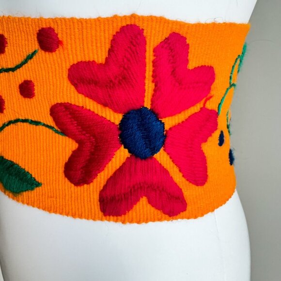 Vintage Mexican Embroidered Floral Belt M/L - Picture 6 of 7